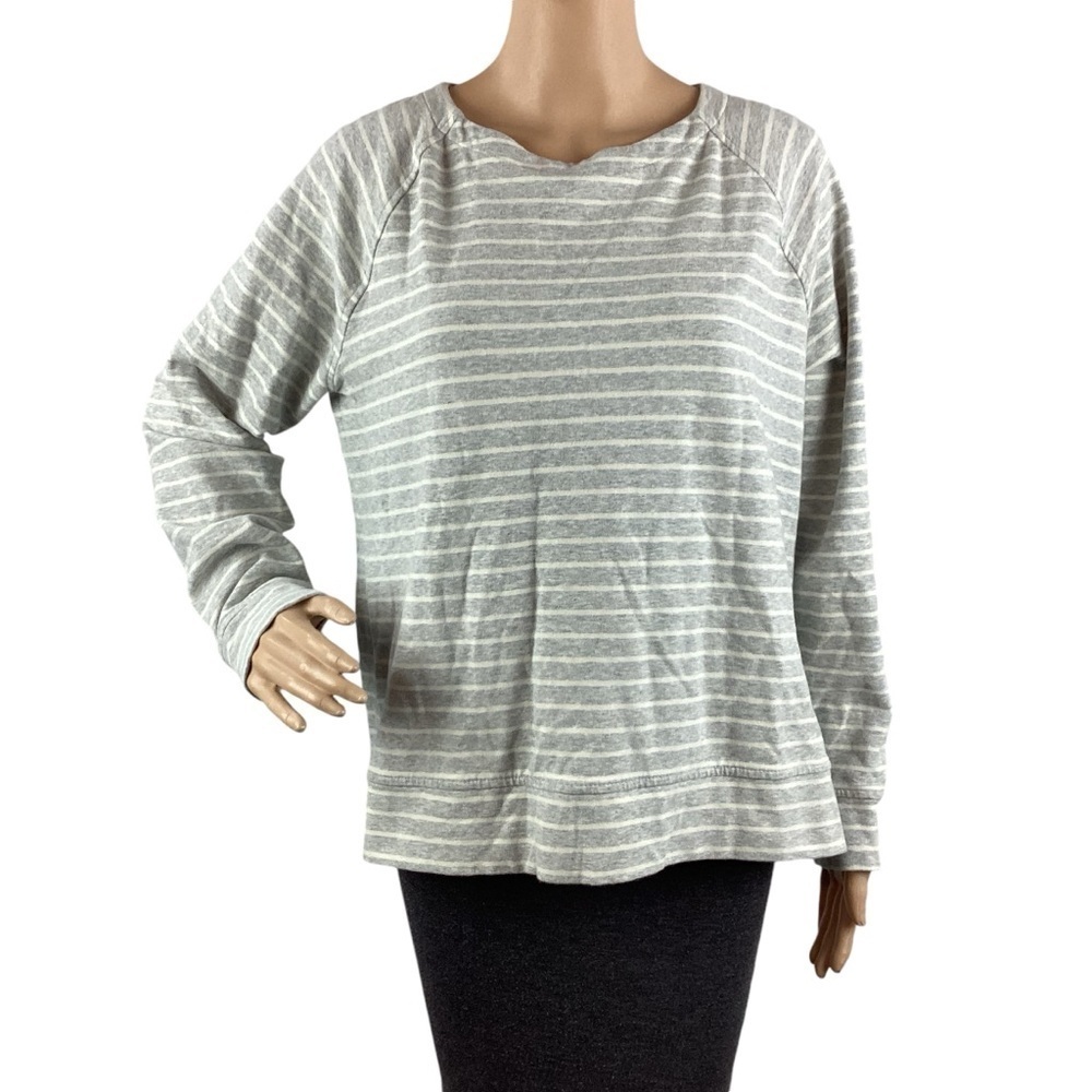 L.L. Bean Cotton Blend Long Sleeve Top Size M Gray Stripe